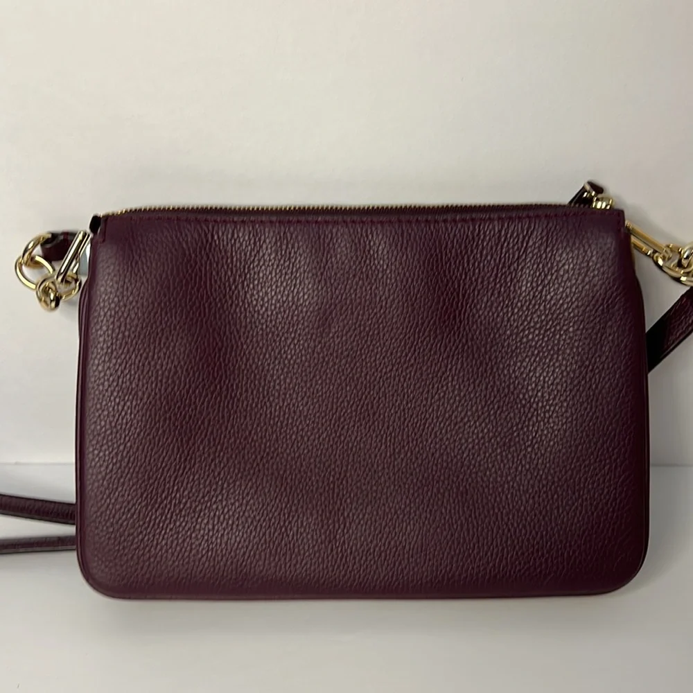 Kate Spade Maroon Burgundy Leather Crossbody Bag with Gold Accents